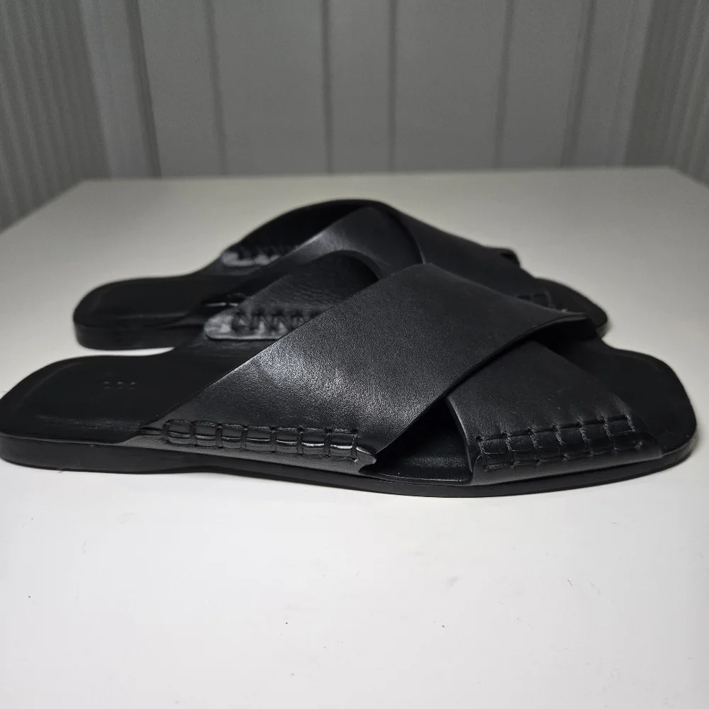 COS Womens Crossover Leather‎ Sandal Size 7.5 Black Slides Minimalist Staple - Picture 5 of 11